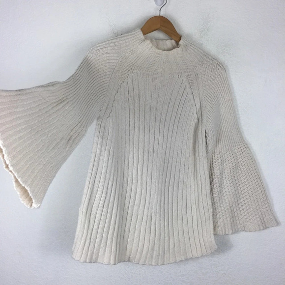 Free People Begin Again Mock Neck Cream Knit Jumper Sweater Small - Picture 11 of 14